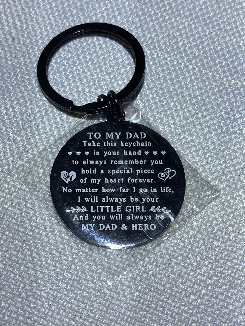 To My Dad white in black printed message Keychain - Sentimental Gift.